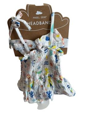 Angel Dear White Multi-Color Smocked Kids Sunsuit